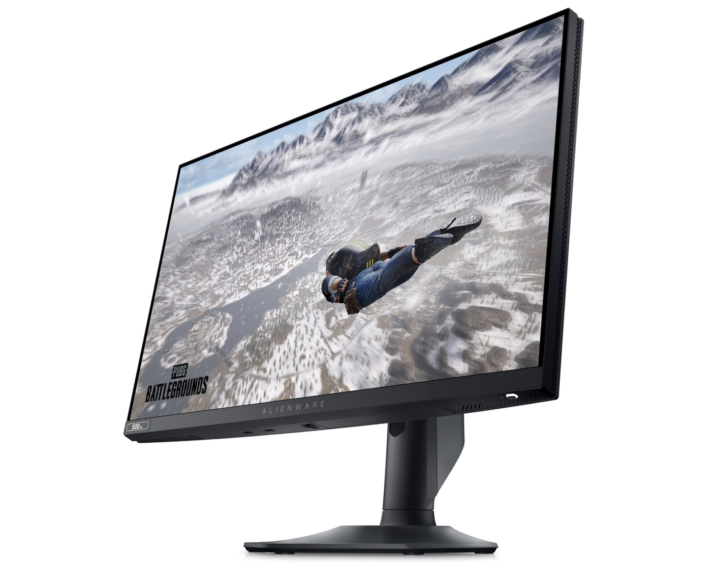 Angled front aspect of the AW2524HF monitor with power button light