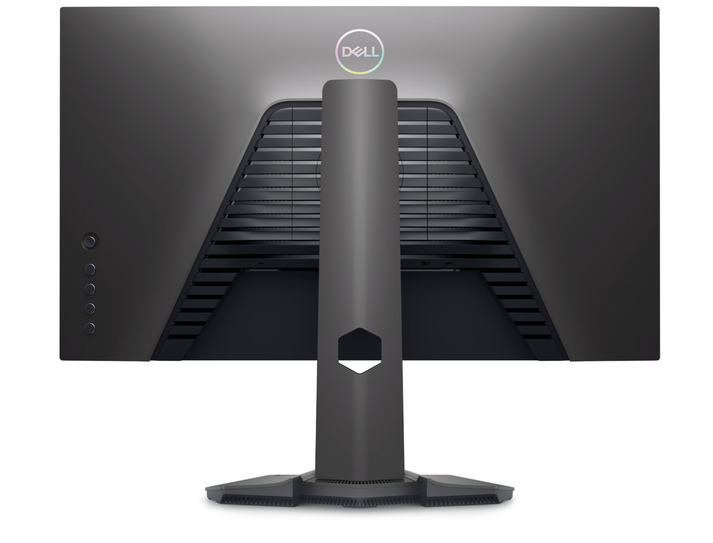 Back view of the Dell Gaming G2524H Full Hd Adaptive Sync Monitor showing Grey colour scheme and iridescent Dell Logo.