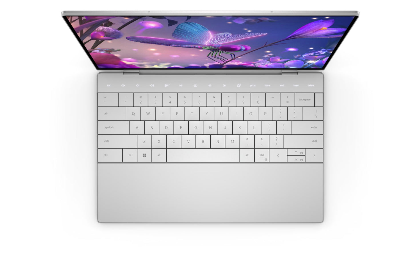 Top down view showing the Keyboard of the Dell XPS 13 Plus 9320 Laptop in Platinum Silver.