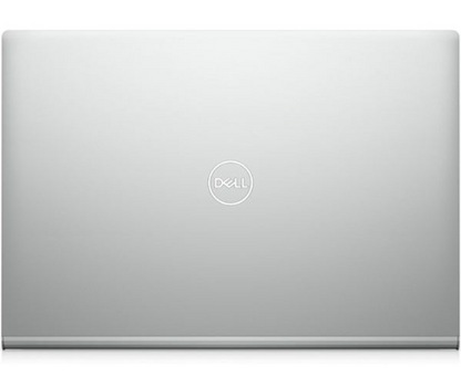 Lid of Dell Inspiron 7400 series - A platinum silver laptop with 14 Inch screen and native 2560 x 1600 Resolution. Featuring Windows 11 and an 11th gen intel processor. Connect easily via USB-C (Thunderbolt), USB 3.2and HDMI. 7400i716GB512GB