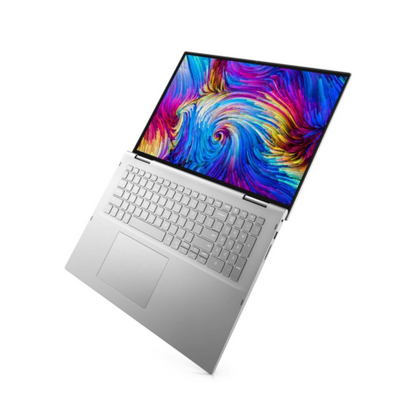 Flat Dell Inspiron 7706 - A platinum silver 2in1 laptop with 17 Inch screen and native 2560 x 1600 Resolution. Featuring Windows 11 and an 11th gen intel processor. Connect easily via USB-C (Thunderbolt), USB 3.2 and HDMI. Hosting a GeForce MX350 Graphics Card. 77061165G716GB512SSDMX350