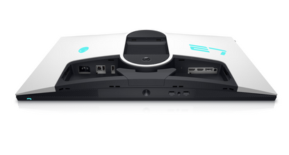 Dell Alienware AW2723DF Monitor in Luna light colour lying screen down to show various ports available.