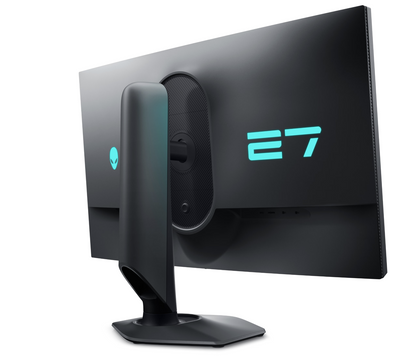 Rear Angled aspect of Dell Alienware AW2724DM 27 inch QHD Monitor showing number 27 Light.