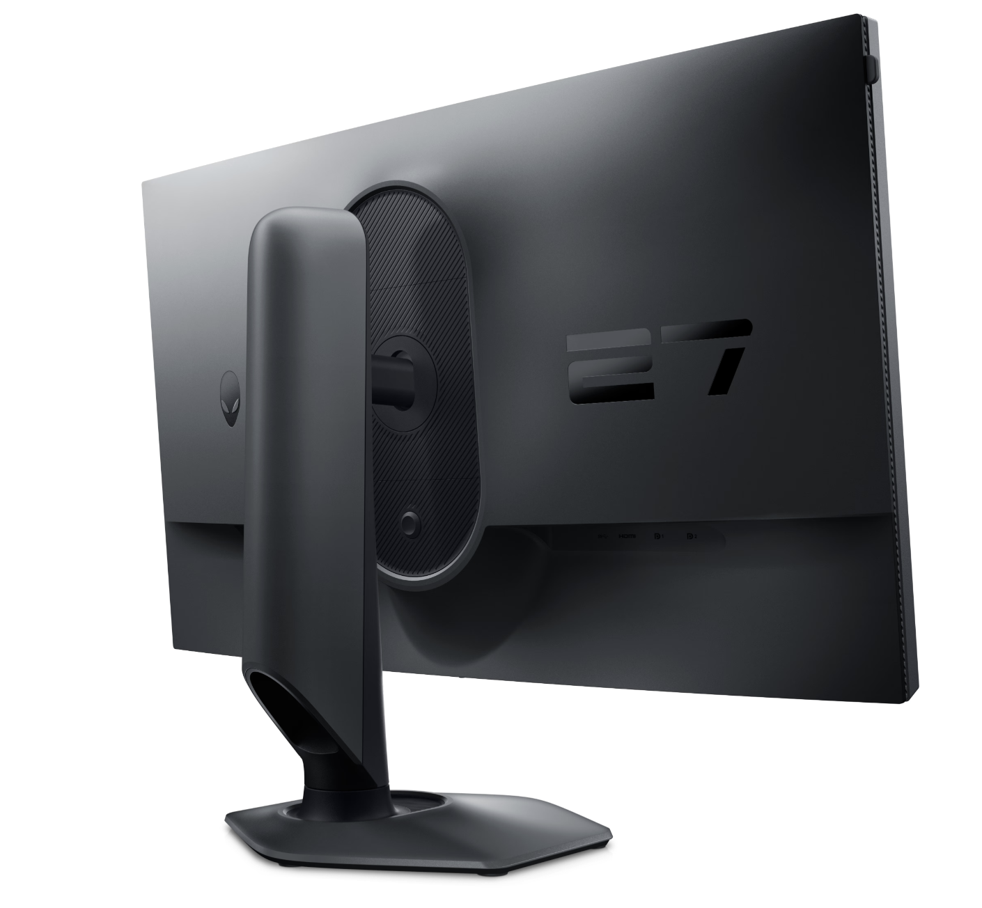 Rear view of the Dell Alienware AW2724HF Gaming Monitor with Full HD Resolution at 360Hz showing the number 27, back plastics are in Dell's "Dark side of the moon" Colour.