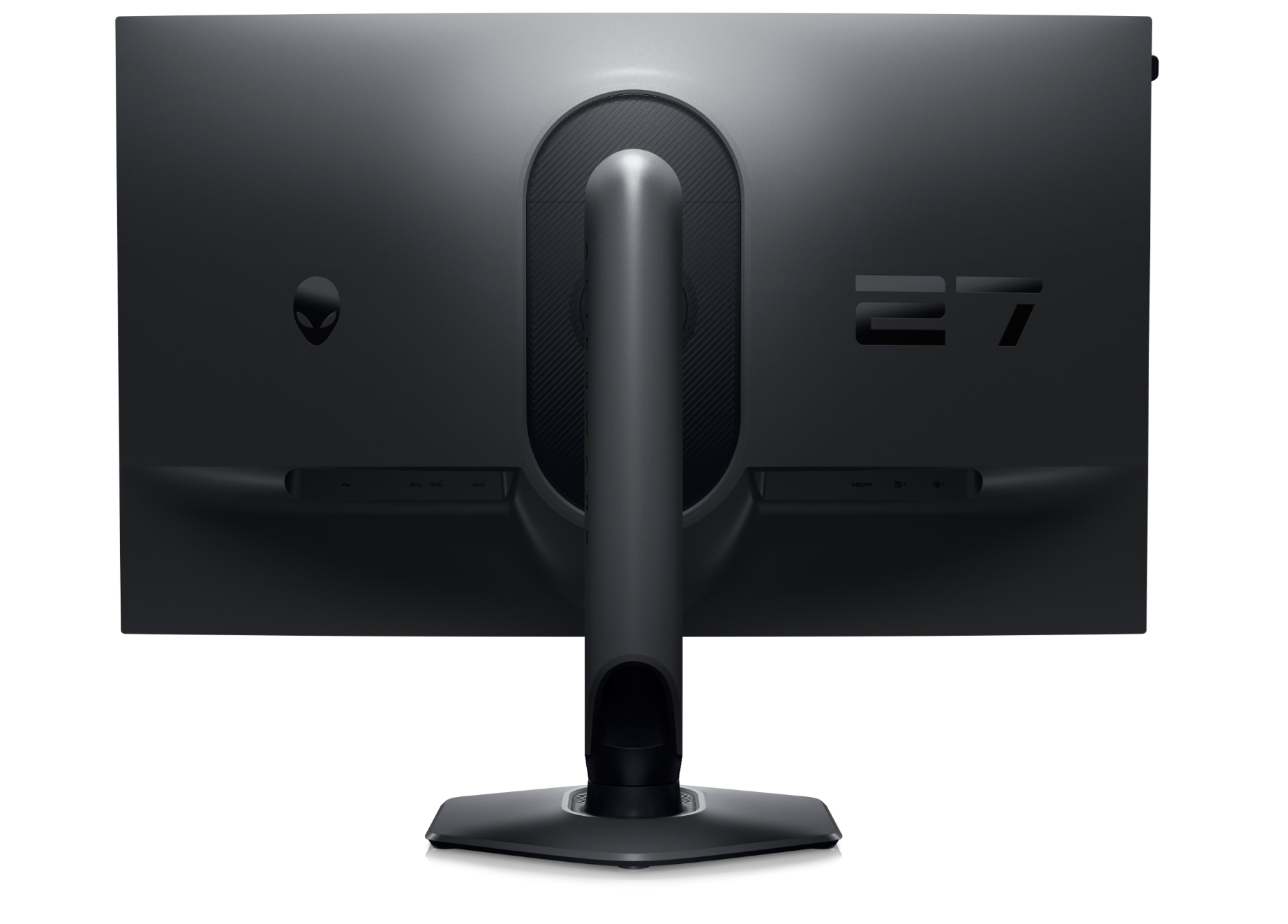 Rear view of the Dell Alienware AW2724HF Gaming Monitor with Full HD Resolution at 360Hz showing alienware logo and number 27 in Dell's "Dark side of the moon" Colour.