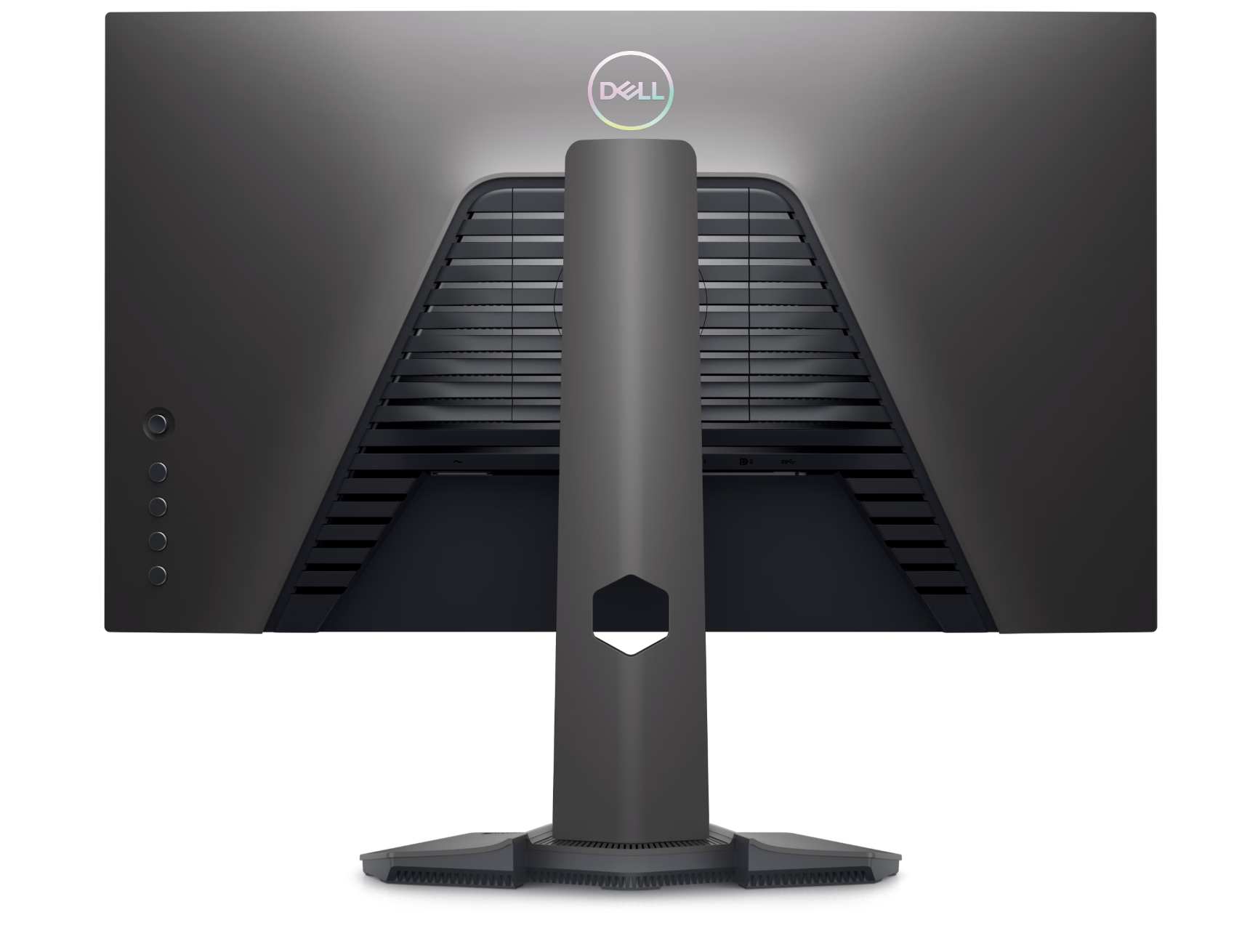 Back view of the Dell Gaming G2524H Full Hd Adaptive Sync Monitor showing Grey colour scheme and iridescent Dell Logo.