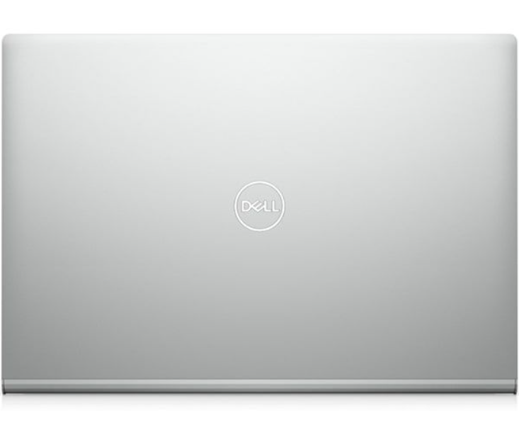 Lid of Dell Inspiron 7400 series - A platinum silver laptop with 14 Inch screen and native 2560 x 1600 Resolution. Featuring Windows 11 and an 11th gen intel processor. Connect easily via USB-C (Thunderbolt), USB 3.2and HDMI. 7400i716GB512GB
